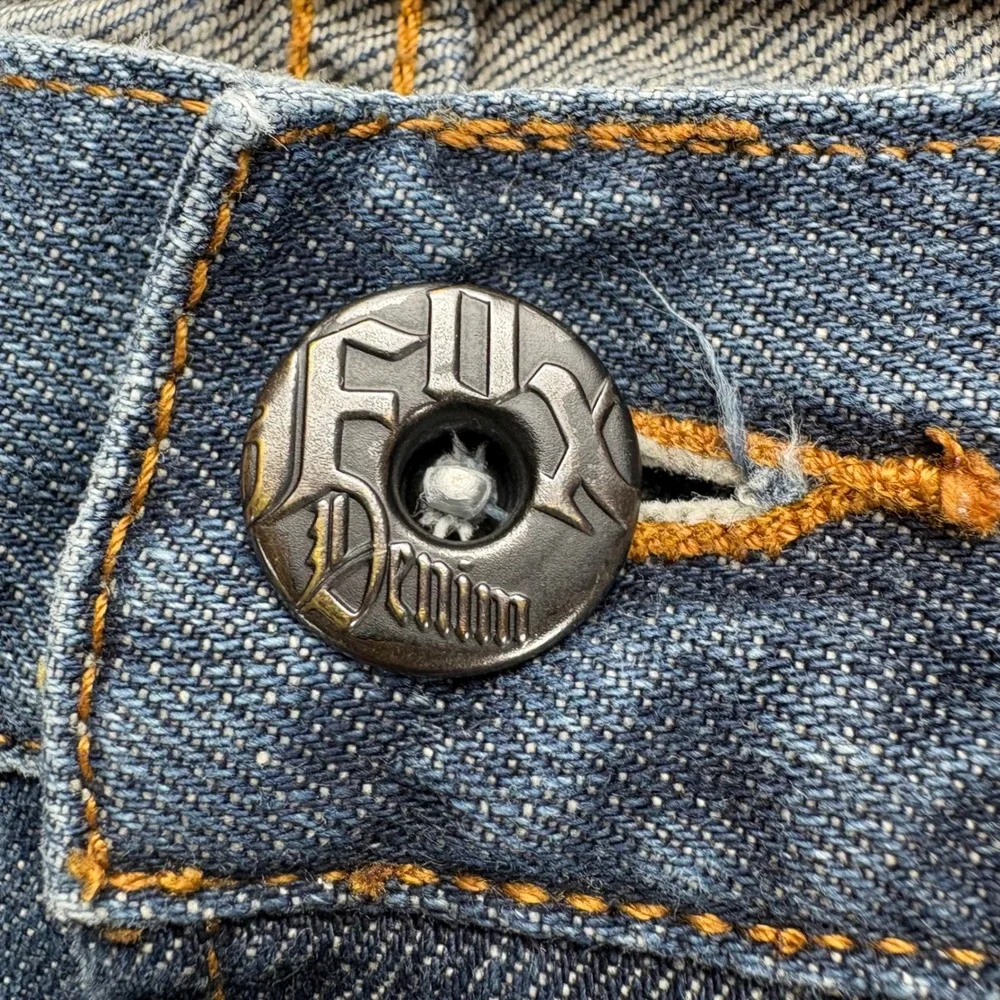 Fox Denim Duster Jeans Mens 31 Blue Y2K Racing VTG Grunge‎ Relaxed Fit Bootcut - Picture 11 of 16